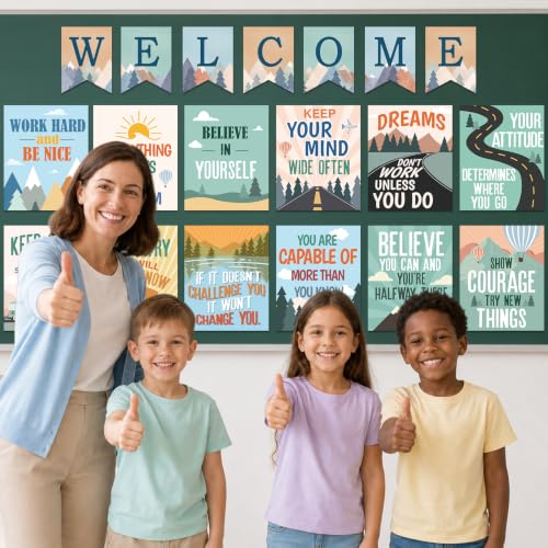 19 PCS Moving Mountains Welcome Posters Set Mountain Themed Classroom Inspirational Educational Poster Moving Mountain Road Trip Positive Quote Sayings Wall Art for Middle High School Office Decor - Image 5