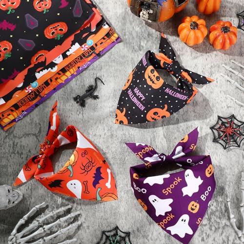 Image of Abbylike 50 Pcs Halloween Dog Bandanas Bulk, Pumpkin Ghost Bat Skull
