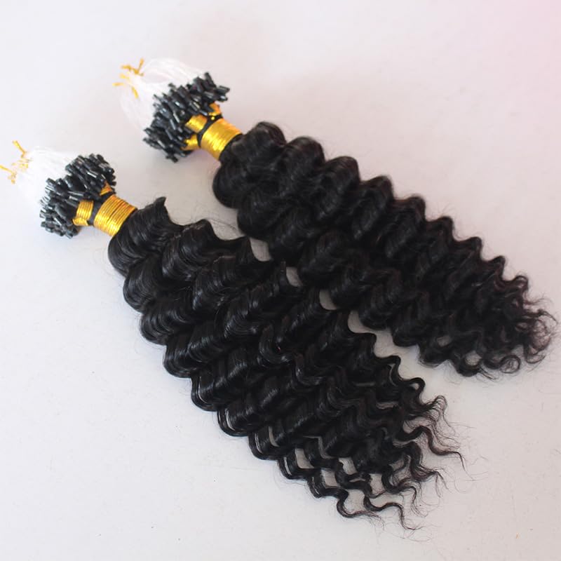 QIRUI Curly Extensions Human Hair Brazilian Micro Loop Ring Hair 1g/pcs 100pcs Pack Natural Color 22Inch