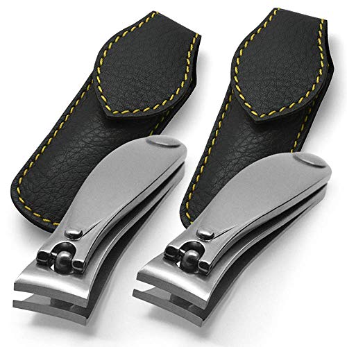 GERMANIKURE Professional Nail Clipper Set - 2 Large Toenail Clippers with Leather Cases - Ethically Made in Solingen Germany - FINOX Surgical Stainless Steel Manicure and Pedicure Tools