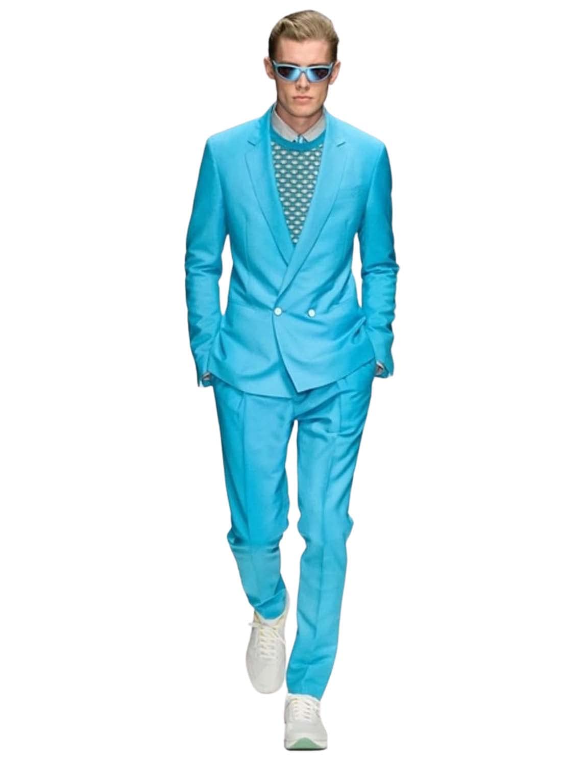 Uomo Doppio Petto Bottoni Vestito Notch Risvolto Lavoro d'ufficio Giacca Pantaloni