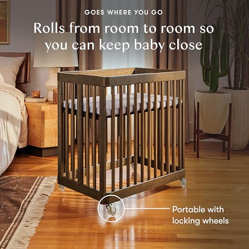 Image of Babyletto Pogo Convertible All-Stages Bassinet, Midi, Full-Size Crib in Natural Walnut, GREENGUARD Gold Certified, Portable & Adjustable with Conversion Kits and Pads Included