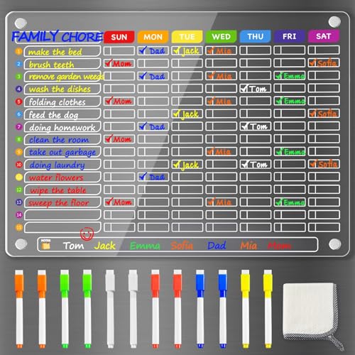 Image of PigPotParty Acrylic Magnetic Chore Chart for Multiple Kids, Large 16x12 in