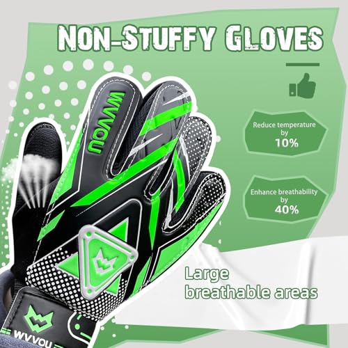 WVVOU Goalkeeper Gloves for Kids Youth, Soccer Goalie Gloves with Double Protection, Anti-Slip Soccer Gloves, Super Grip