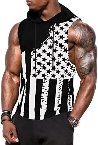 Babioboa Men's Basketball Flag Tank Tops Bodybuilding Sleeveless Sport Hoodie Lightweight Running Sleeveless Hoodies(B2 Large)