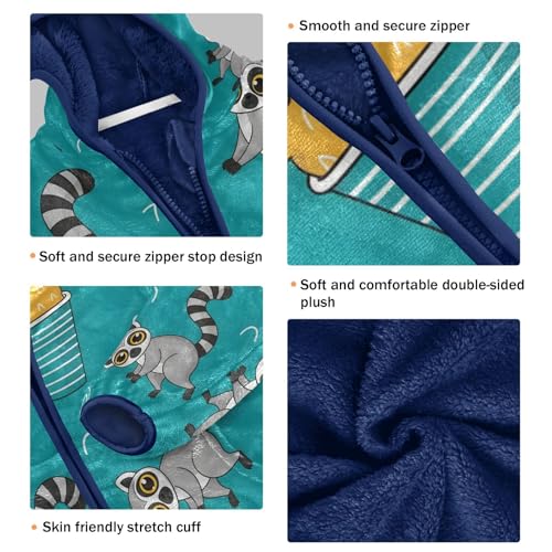 Lemur Ice Cream Fun Pattern Toddler Fleece Jacket Girl Boys Hooded Fleece Jacket Coat Warm Outwear Zip-up 3-10T3