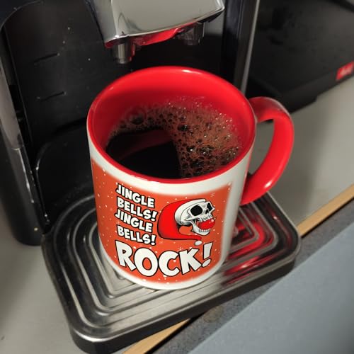 speecheese Jingle Bells Rock Weihnachten Kaffeebecher Rot mit Totenkopf