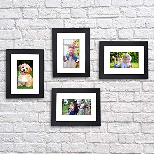 Aevete Black Picture Frames 5X7 ( 4 Pack ) Made Of Natural Solid Wood, Display Pictures 5X7 4X6, Both Vertical And Horizontal Supported #TOP5