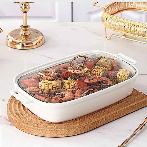 Chafing Dish-Buffet-Set aus Keramik, große Chafers und Buffetwärmer mit Glasdeckel, unterglasuriertes, rechteckiges Warmhaltetablett für Hochzeiten, Partys (M) – Bild 8