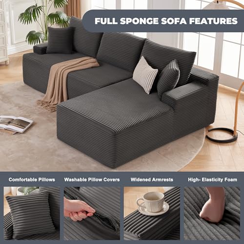 Image of Mangodan Cloud Sectional Sofa, Boneless Couch for Living Room, Modular Sectional Sofa with Deep Seat, Fluffy L-Shaped Comfy Couch with Right-Facing Chaise, No Assembly Required, Grey
