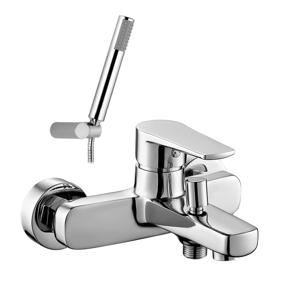 Set miscelatori rubinetteria bagno lavabo bidet e vasca da bagno con doccetta, completo di accessori, in ottone cromato, Erika (Set lavabo bidet vasca con doccetta)