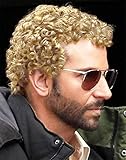Swiking Mens Curly Afro Wigs Light Blonde Short Wig California Halloween Cosplay Replacement Wigs Rocker Wig for Male Guy(Light Blonde)