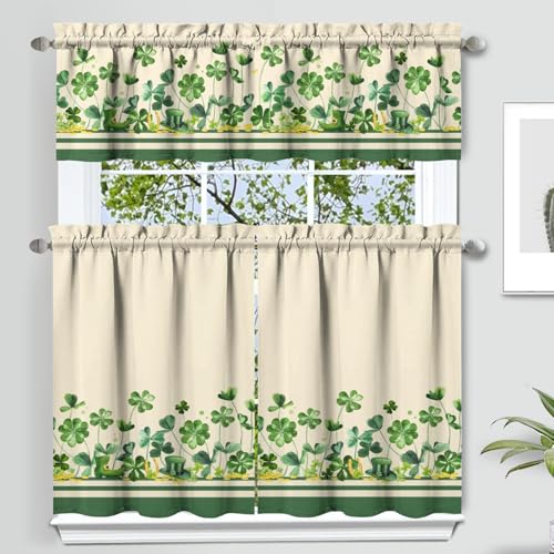 St. Patrick's Day Kitchen Curtains and Valances Set of 3,Green
