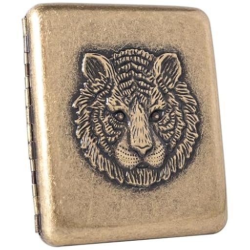 Goshentech Caja de metal vintage, cobre chapado en metal, capacidad 18-20, tigre en relieve de superficie, embalaje en caja de regalo (bronce, 85 mm tamaño King) | Ya disponible en tu tienda friki favorita! En mundofriki.es!