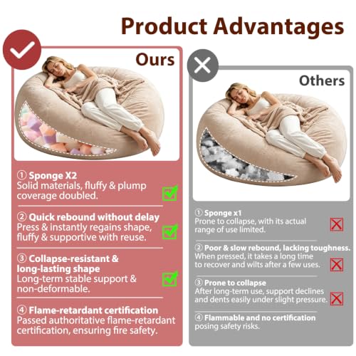 Image of Giant Bean Bag Chairs for Adults,5FT,Bean Bag Chair with Filler Included,Highly Resilient Memory Foam Chair,Jumbo Bean Bag,Suitable for Bedroom and Dormitory Game Chair. (Apricot, 5 Foot)