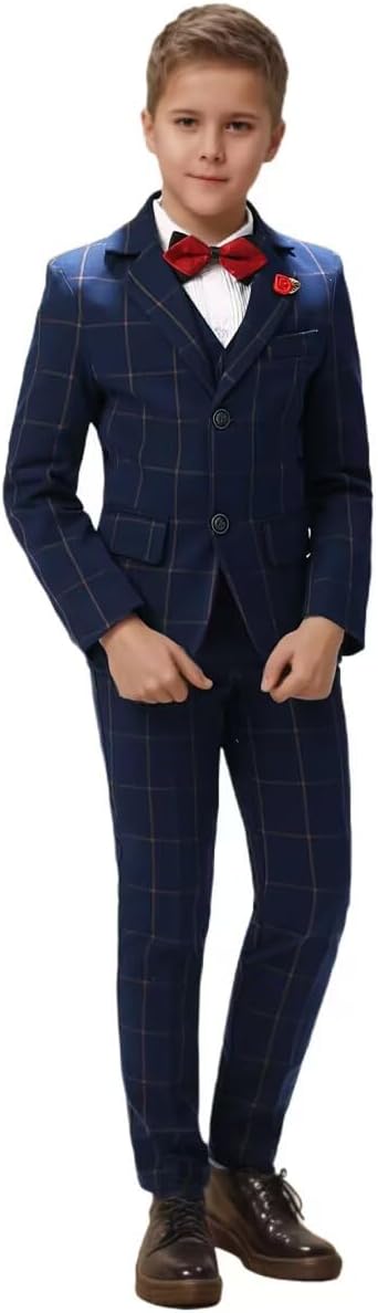 Boys Toddler Teen Suit Tuxedo 5-Piece Wedding Formal with Shirt Jacket Bib Pants and Bow Tie