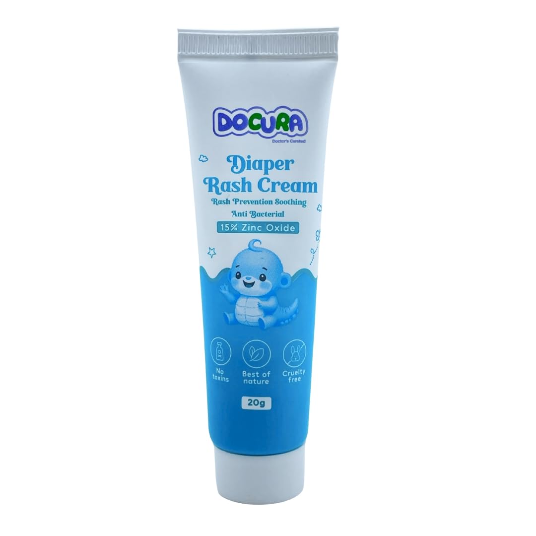 DOCURA Diaper Rash Cream | Natural Solution for Treating and Preventing Diaper Rash in Newborns| Soothing Anti-Bacterial Formula with15% Zinc Oxide | Dermatologically Tested. (20gm)