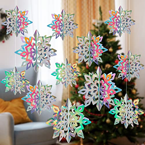 JOHOUSE 12PCS 3D Hanging Snowflake Decorations, Iridescent Snowflake Garland Glittery Hanging Snowflake Ornaments for Christmas Winter Wonderland Decorations JOHOUSE 12PCS 3D Hanging Snowflake Decorations, Iridescent Snowflake Garland Glittery Hanging Snowflake Ornaments for Christmas Winter Wonderland Decorations
