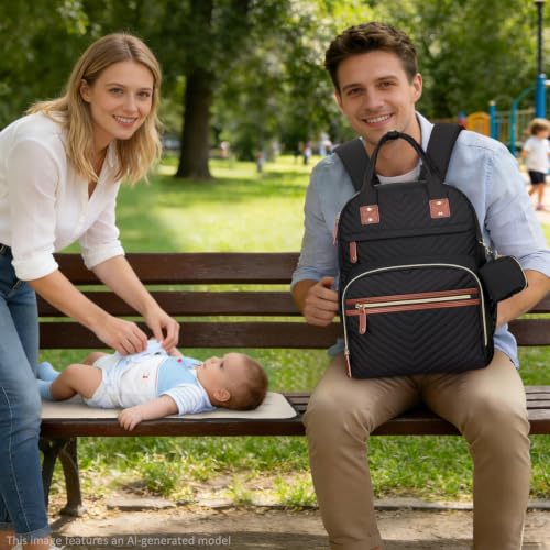 Image of Tuwubi Diaper Bag Backpack with Changing Pad,Baby Essentials, Multi function Waterproof Backpack with Stroller Straps & Pacifier Case Black