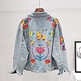 Female Jeansjacke - Damen Bestickte Jeansjacke - Temperament Basic Kurzmantel,Mit Knöpfen Lose Langarm Klassisches Revers Abnehmen Tops Cowboy Oberbekleidung Tops Für Mädchen,Blau,Einheitsgröße