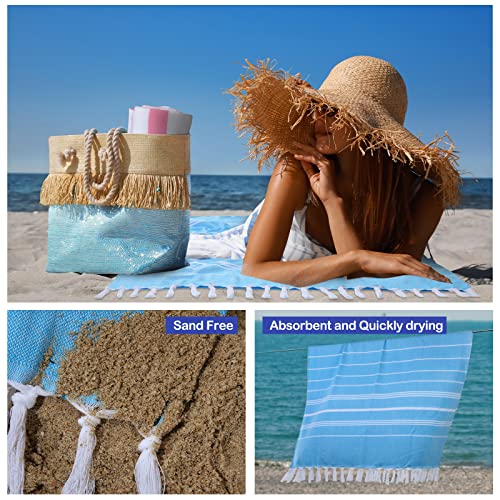 Newwiee 12 Pieces Turkish Beach Towel Set Cotton Sand Proof Beach Towel Bulk 71 X 35 Inch Quick Drying Towel For Adults Kids Travel Beach Pool Bath Swimming Supplies #TOP2