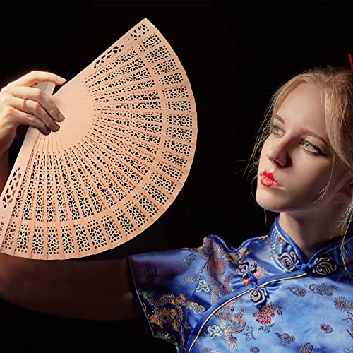 60 Pieces Wooden Fans Hand Held Folding Fans Vintage Chinese Fans Hollow Pattern With White Tassel And Gift Bag For Wedding Guest, Bridal Shower, Birthday Gift, Party Favors And Home Decorations #TOP4