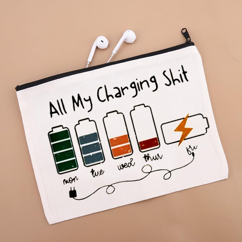 Weekly Charger Organizer Bag Daily Electronics Storage Pouch Portable Cable Management Case for Travel Home Office Tech Accessories