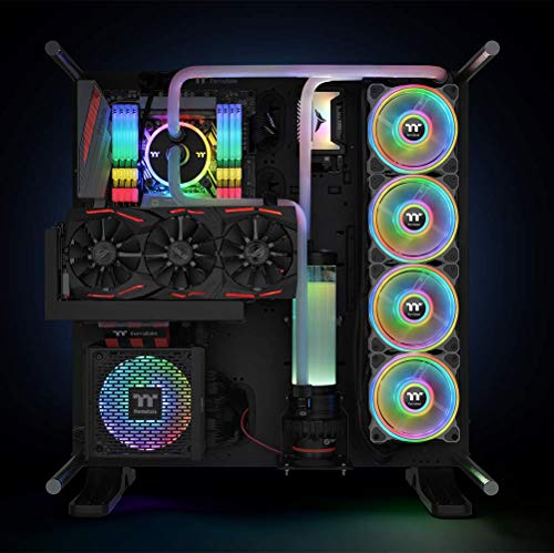 Image of Thermaltake Riing Quad 140mm 16.8 Million RGB Color (Alexa, Razer Chroma) Software Enabled 4 Light Rings 54 Addressable LED 9 Blades Hydraulic Bearing White Case /Radiator Fan, 3 Pack, CL-F101-PL14SW-B