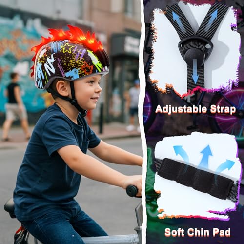Image of Toddler Bike Helmet with LED Lights, Kids Helmet for Boys 2-6 Years, Adjustable Kids Bike Helmets Toddler Helmets for Bicycle Skateboard Scooter