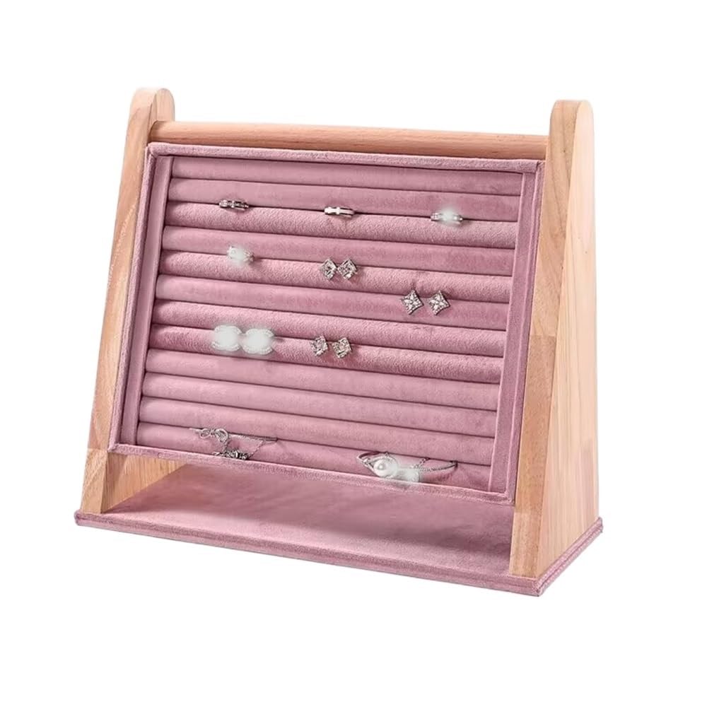 FAJNUZI2024 Jewellery Display Stand Wooden Jewelry Display Stand with Velvet Layer for Rings- Multiple Colors Available(Pink)