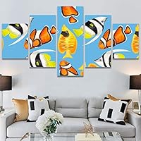 SIGNWIN 5 Panel Canvas Wall Art Modern Art Decorative Elements Fun Illustration Illustrations Kids Multicolor for Home Decorations Ready to Hang - 60