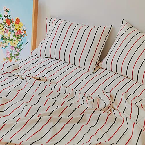 Image of SleepyCat Duvet Cover, 100% Cotton 200TC Percale Combed Yarn, with Corner Ties & Coconut Button Closure, Oeko-TEX & AZO Free, (Single Size, 90x60 inches) Sailor Stripes