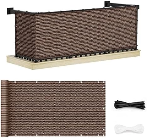 UIRWAY Privacy Screen Balcony Fence 3'x16.5', Garden Courtyard Privacy Fence Screen with Zip Ties UV Protection, for Animal Barriers, Decks, Patios, Outdoor Pools, Porches, Condo Railings - Brown