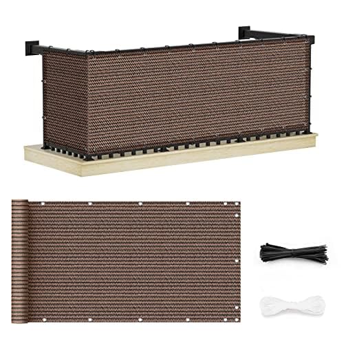 UIRWAY Privacy Screen Balcony Fence 3.3x19.7', Garden Courtyard Privacy Fence Screen with Zip Ties UV Protection, for Animal Barriers, Decks, Patios, Outdoor Pools, Porches, Condo Railings - Brown by UIRWAY - Used condition - CA$37.71