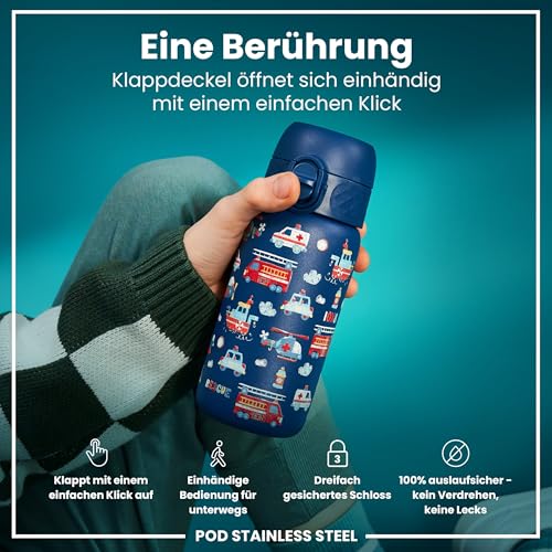ion8 Leichte Stahl-Kindertrinkflasche, 400 ml/13 oz, Rettungsfahrzeug – Ansicht 3