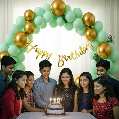 Image of Party Propz Green Birthday Decoration Kit For Boys -53 Pcs, Metallic Balloons For Decoration, Happy Birthday Banner For Kid, Celebration For Husband, Green, Golden (Cardstock, Latex)
