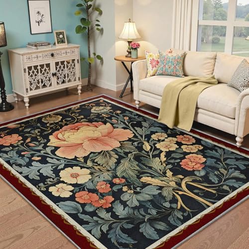 Tapis de salon élégant de style victorien aux motifs floraux et botaniques raffinés