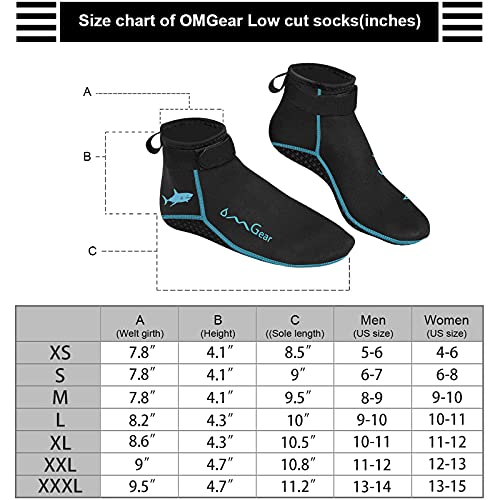 Omgear Water Socks Neoprene Socks Beach Booties Shoes 3Mm Glued Blind Stitched Anti-Slip Wetsuit Boots Fin Swim Socks (3Mm Low Cut/Aqua, Xl) #TOP2