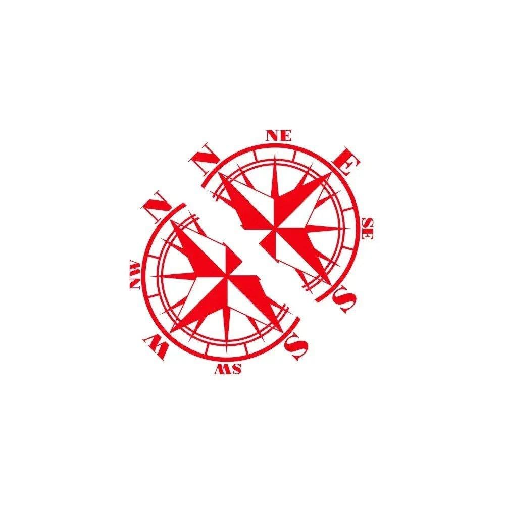 2PCS Car Side Body Stickers Auto Body Vinyl Compass Decals(Glossy Red)
