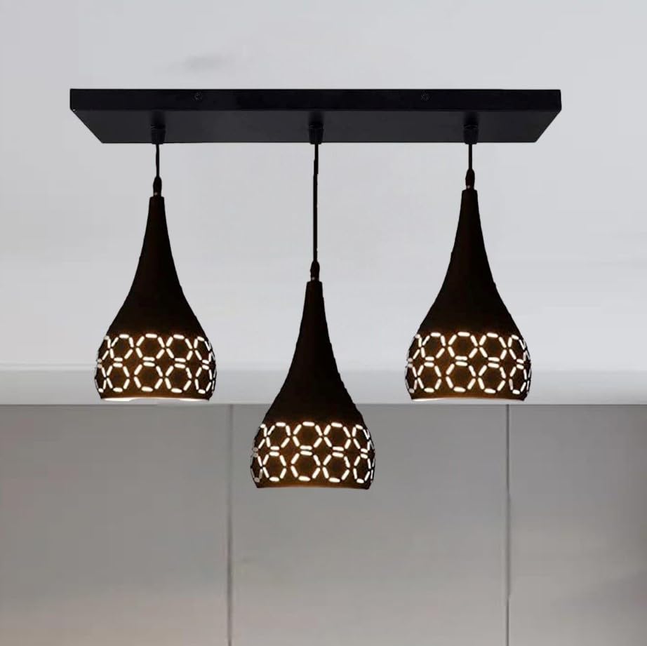 Image of GreyWings 3 Light Hanging Light for Home, Black Aluminium Pendant Light with E27 Holder Designer Ceiling Hanging Lamp for Bulb Not Included, Linear Set