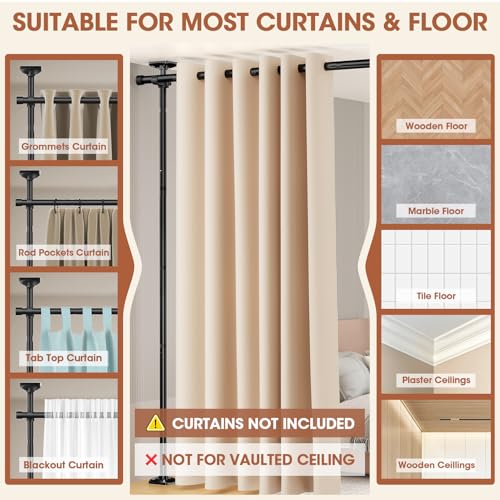 Image of SUNALLY Room Divider Curtain Rod, No Drilling Wall Divider for Room Separation, 4-10ft(H) 28-171inch(W) Adjustable Heavy Duty Partition Space Separator Freestanding Tension Curtain Stand, Black
