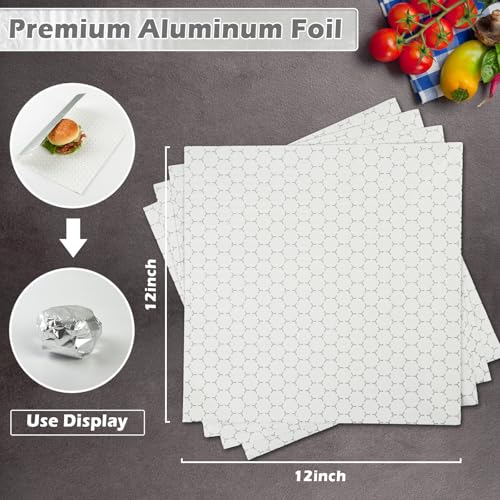 50 Pack Premium Insulated Foil Sandwich Wrap Sheets, 12\"x12\" Pre-Cut Foil Paper for Hot Dogs, Burgers, Burritos, Food Wrapping, Grease-Resistant and Waterproof, Heat & Cold Insulation for Freshness