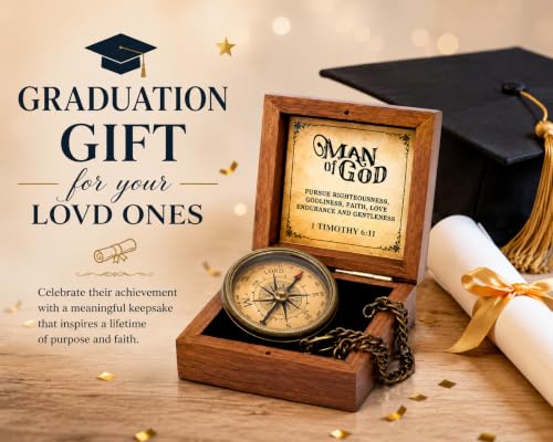 Brújula grabada con cita en caja de madera, regalo religioso para bautizo, pastor, graduación 2025, regalo para él, esposo, día del padre miniatura 2