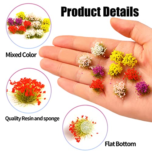 Foimas 60Pcs Miniature Flower Cluster Colorful Flower Vegetation Groups Grass Tufts Static Scenery Model For Diy Craft Train Landscape Railroad Scenery Sand Military Layout Model War Gaming Terrain #TOP4