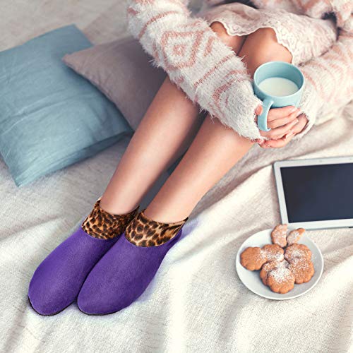 Geyoga 5 Pairs Women Winter Non-Slip Thermal Socks Fleece Lined Fuzzy Slippers Socks Indoor Leopard Print Soft Thick Socks (Black, Coffee, Blue, Purple, Rose) #TOP3