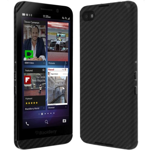 Skinomi Black Carbon Fiber Full Body Skin Compatible with BlackBerry Z30 (Full Coverage) TechSkin with Anti-Bubble Clear Film Screen Protector