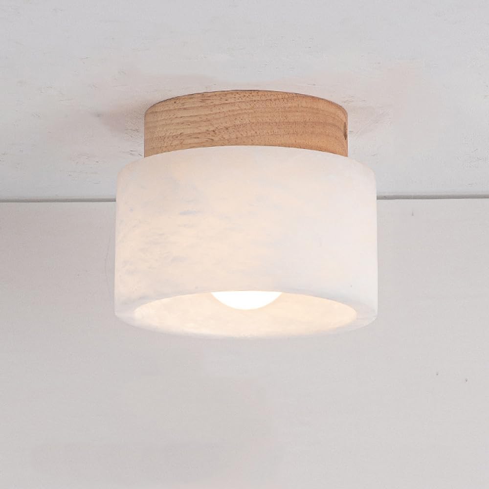 ITOSUI Alabaster Flush Mount Ceiling Light - White Marble & Milk Glass Fixture for Indoor Spaces - Mid Century Vintage Design for Bedroom, Bathroom, Kitchen, and More(Cylinder)