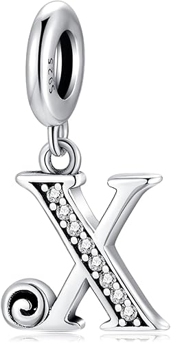 Pendentif Lettre X en Argent fin 925 et Oxyde de Zircon,Initial Charme Convient 