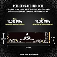 Corsair MP700 2TB PCIe Gen5 x4 NVMe 2.0 M.2 SSD - High-Density TLC NAND - M.2 2280 - DirectStorage-Kompatibel - Bis zu 10.000MB/sec - PCIe Gen4 & Gen3 Abwärtskompatibel - Schwarz – Ansicht 3