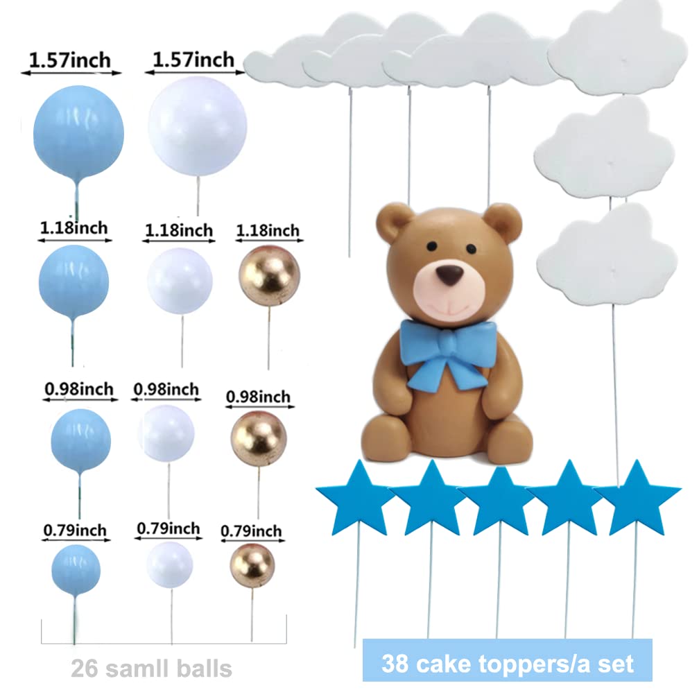 Baby Bear Cake Topper Boy for Birthday Baby Shower Baby Boy Blue 38pcs/set